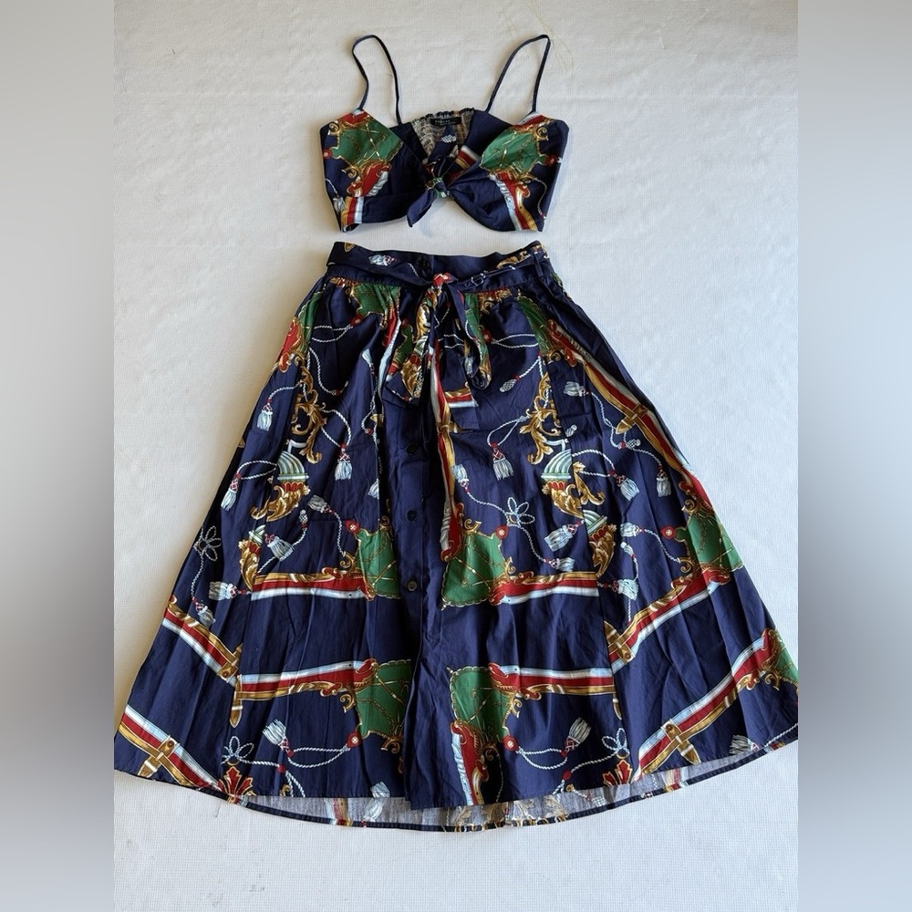 Zara Navy Crop Top and Midi Skirt Set Medium